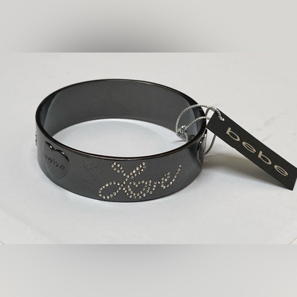 bebe, Black Crystal Metal Love Bracelet, New With Tags